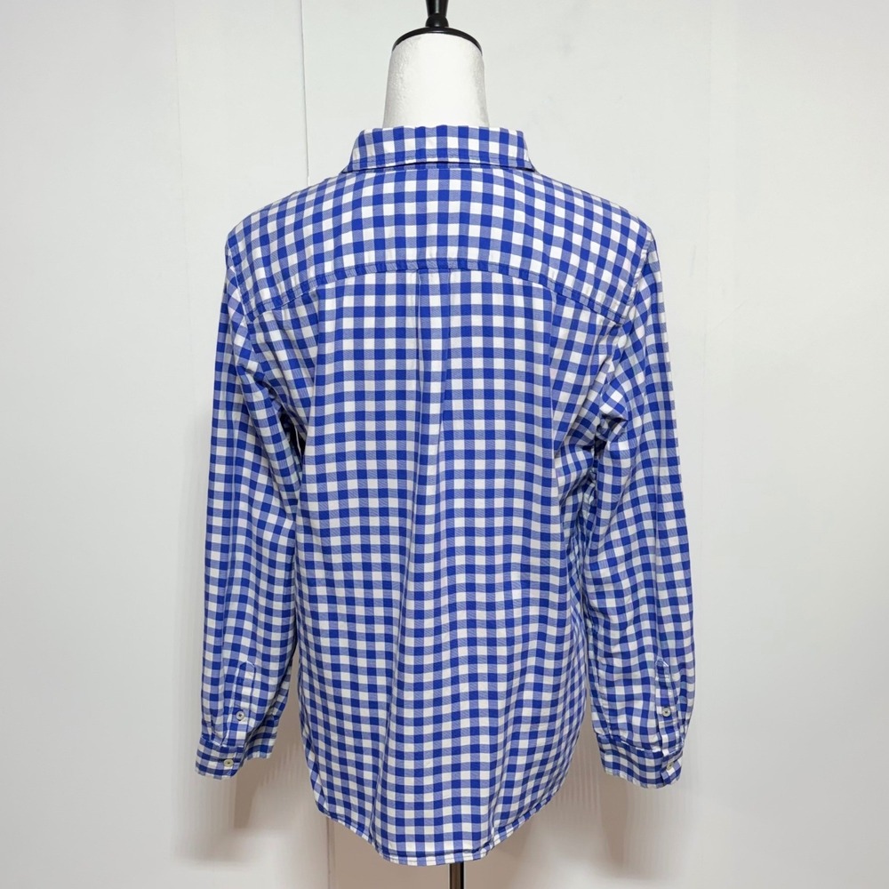 Talbots Top Womens Large Blue White Gingham Plaid Button Up Long Sleeve - Picture 3 of 8